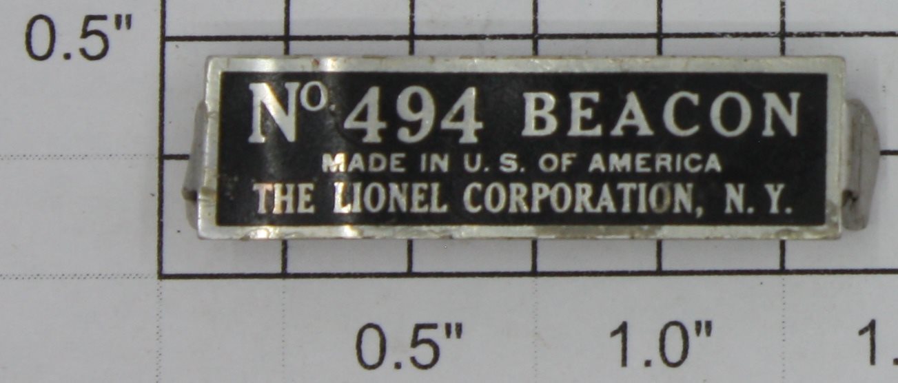 Lionel 494 "No 494" Beacon Nameplate