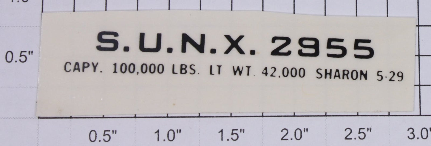 Lionel 2955-10 Black Lettering S.U.N.X #2955 Sticker Decal