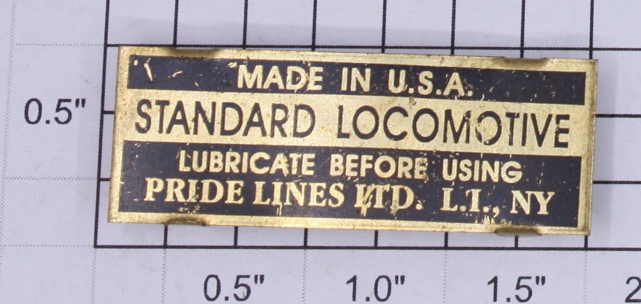 Lionel 40-102 Prideline Brass "Standard Locomotive" Nameplate