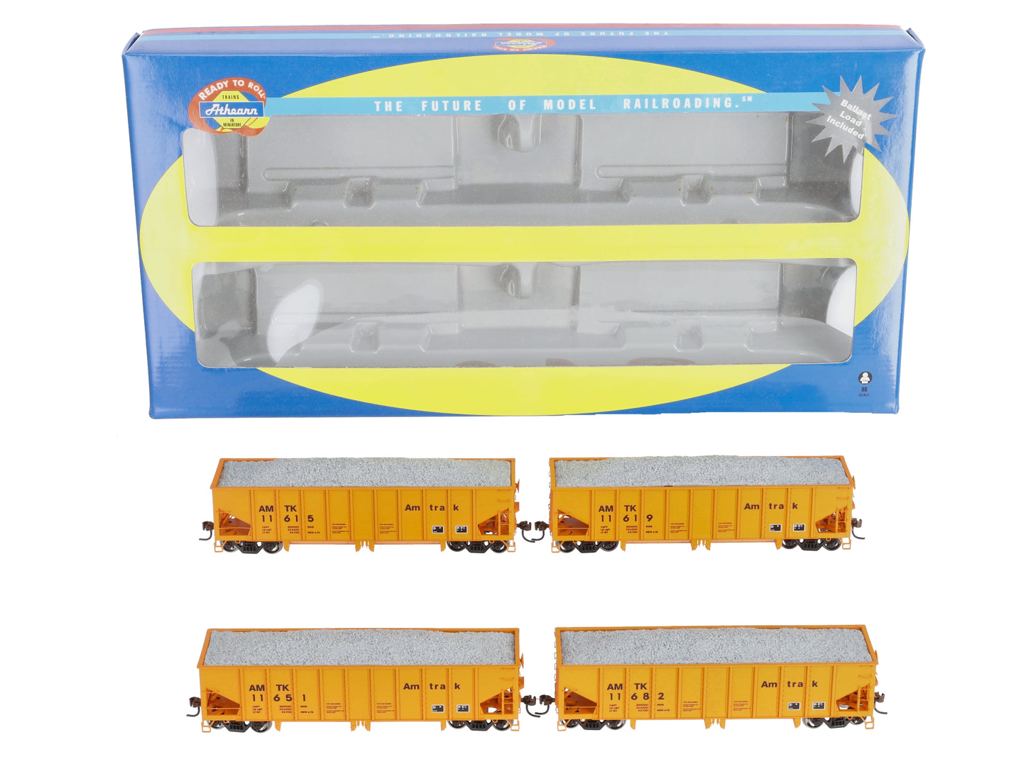 Athearn 76415 120 HO Scale Amtrak 40' Outside Braced Ballast Hoppers 4-Pack