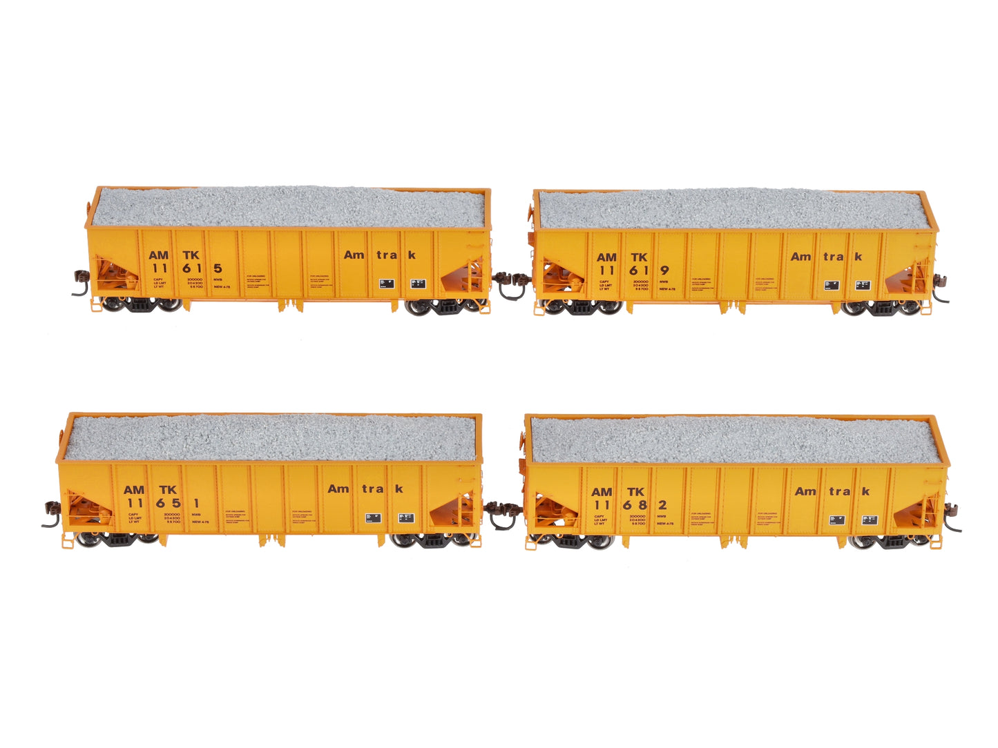 Athearn 76415 120 HO Scale Amtrak 40' Outside Braced Ballast Hoppers 4-Pack