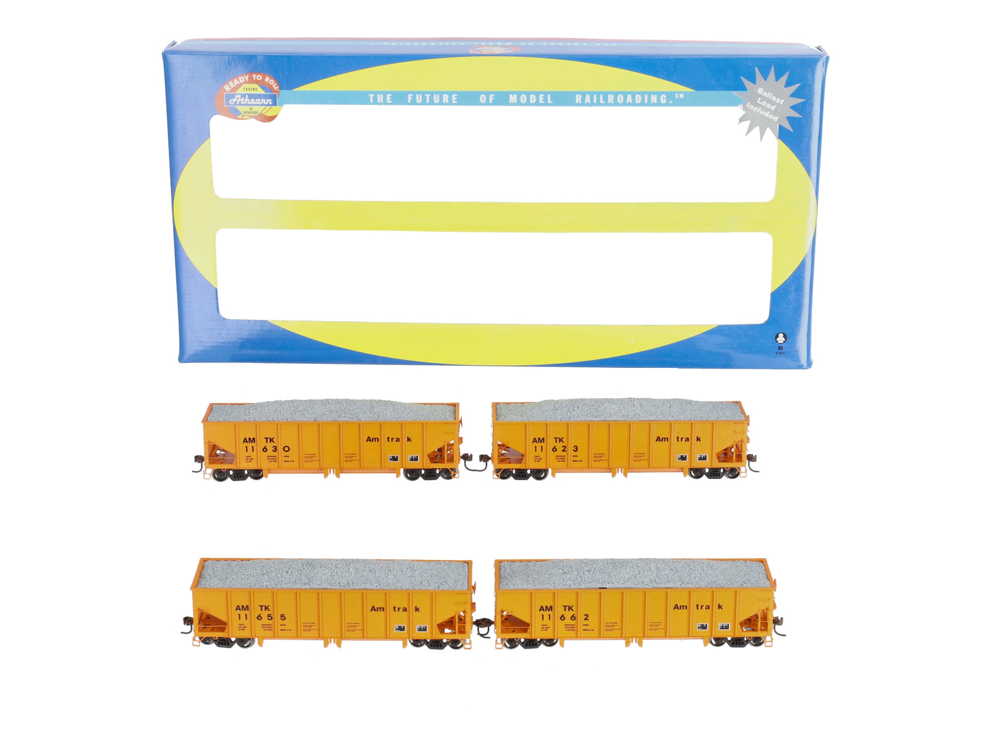 Athearn 76414 HO Scale Amtrak 40' Outside Braced Ballast Hoppers 4-Pack