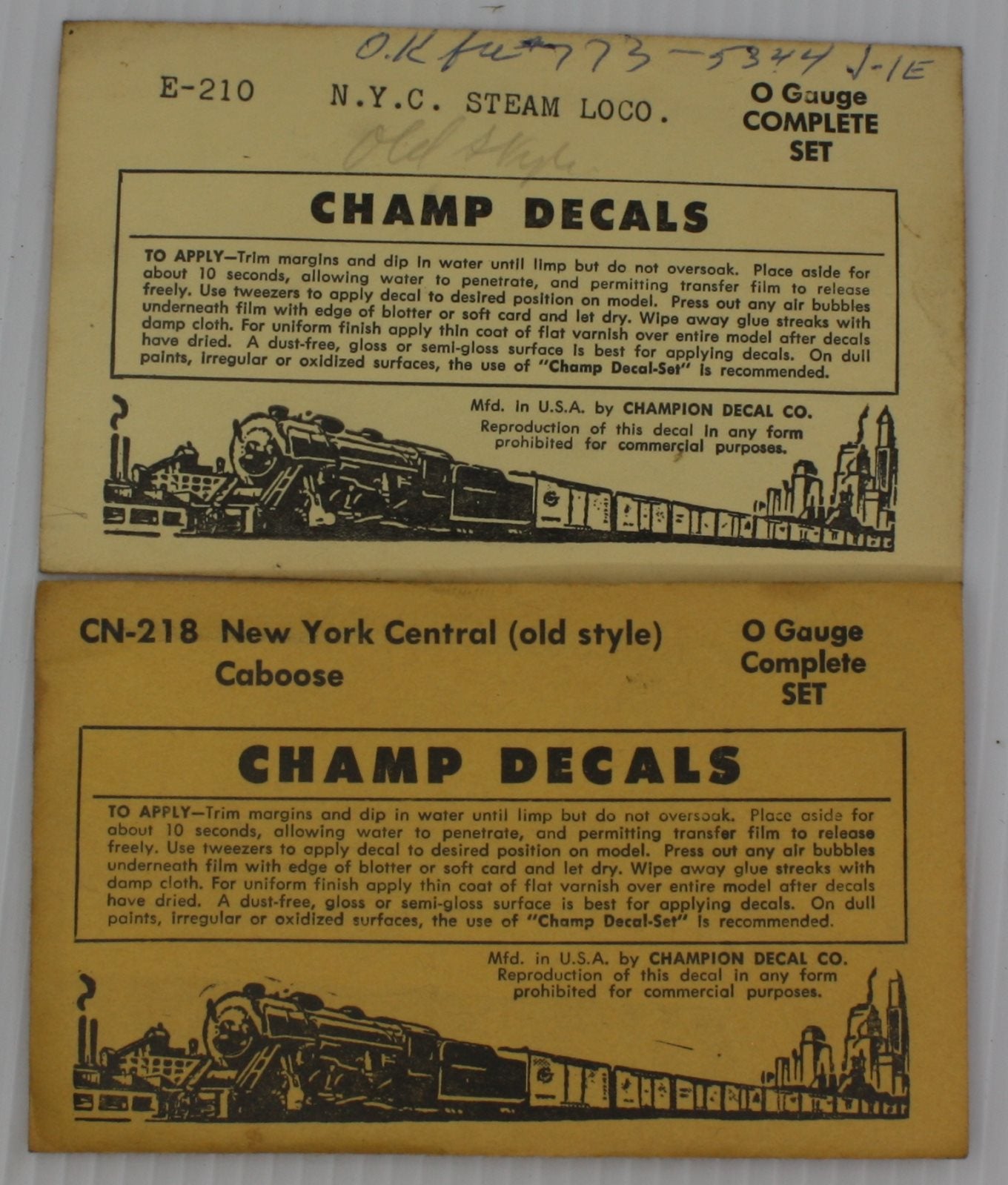 Champ Decals 100X-103 O Gauge Locomotive Decal Envelopes (Pack of 16)