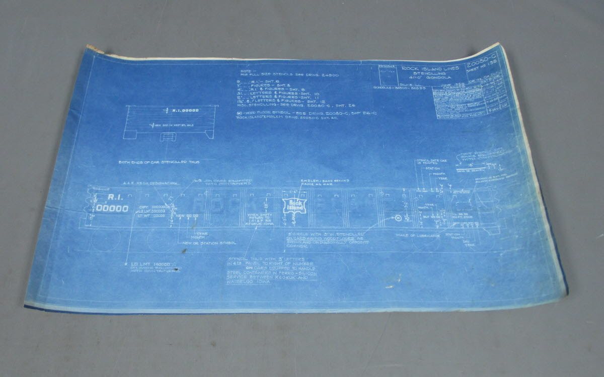 1962 Rock Island Lines Stenciling 41'-0" Gondola Blueprint VG