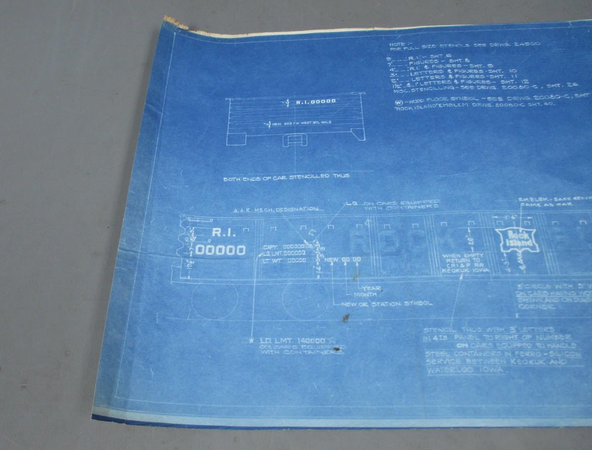 1962 Rock Island Lines Stenciling 41'-0" Gondola Blueprint VG