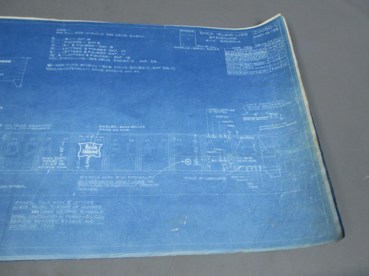 1962 Rock Island Lines Stenciling 41'-0" Gondola Blueprint VG