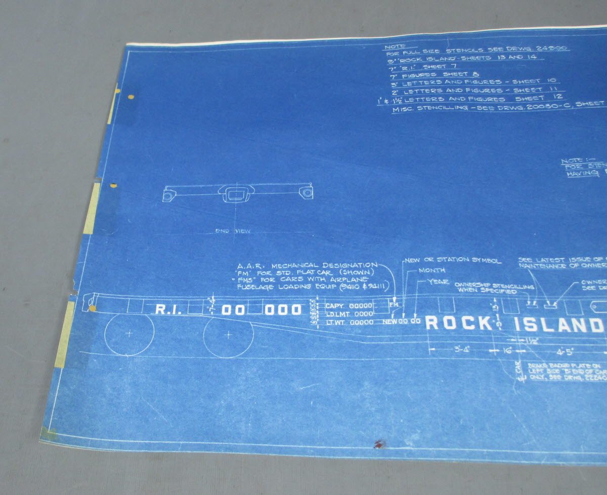 1956 Rock Island Lines Stenciling Steel Flat Cars Blueprint VG