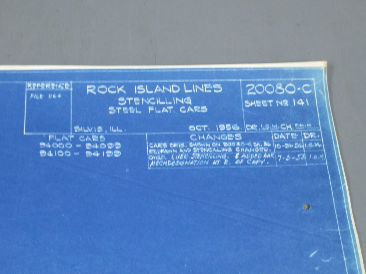 1956 Rock Island Lines Stenciling Steel Flat Cars Blueprint VG