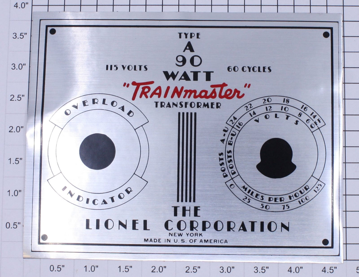 Lionel A-23 Type "A" 90 Watt Transformer Adhesive Nameplate Decal