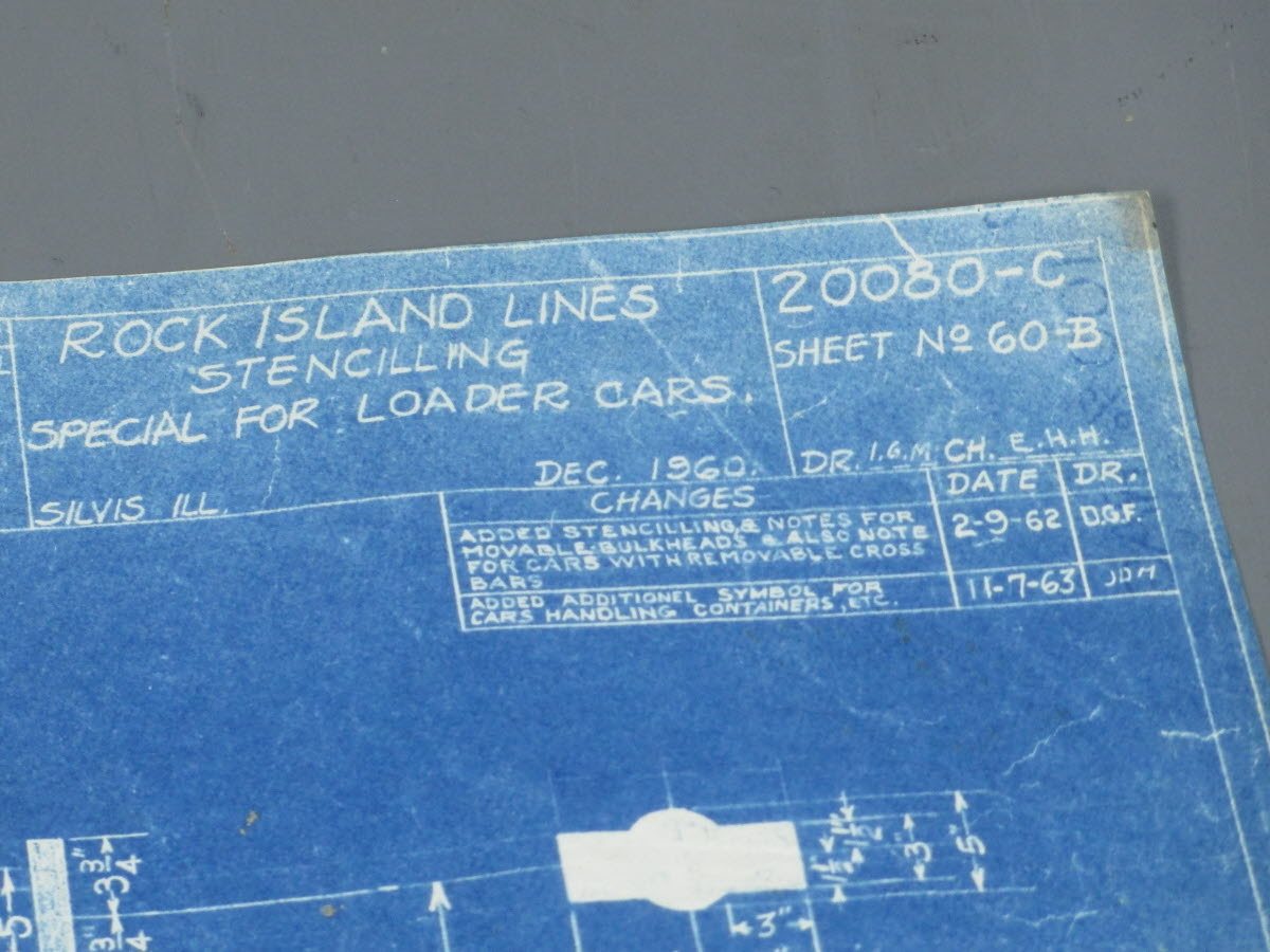 1963 Rock Island Lines Stenciling Special For Loader Cars Blueprint VG