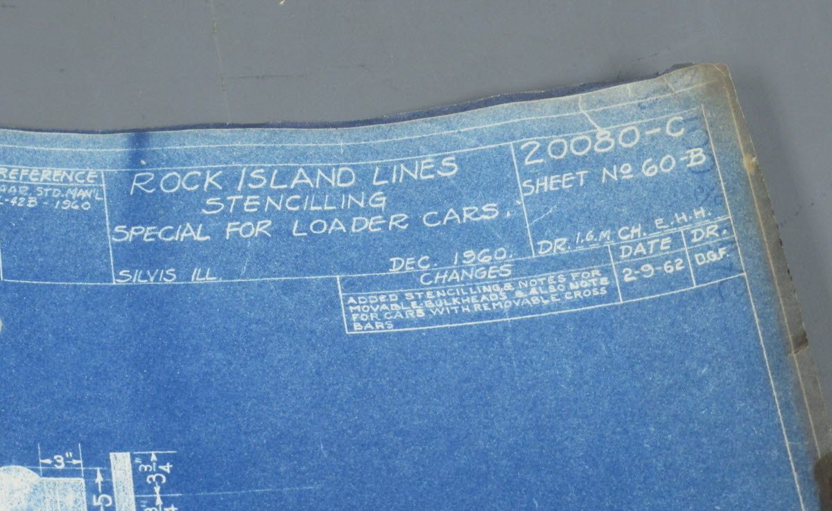 1962 Rock Island Lines Stenciling Special For Loader Cars Blueprint VG