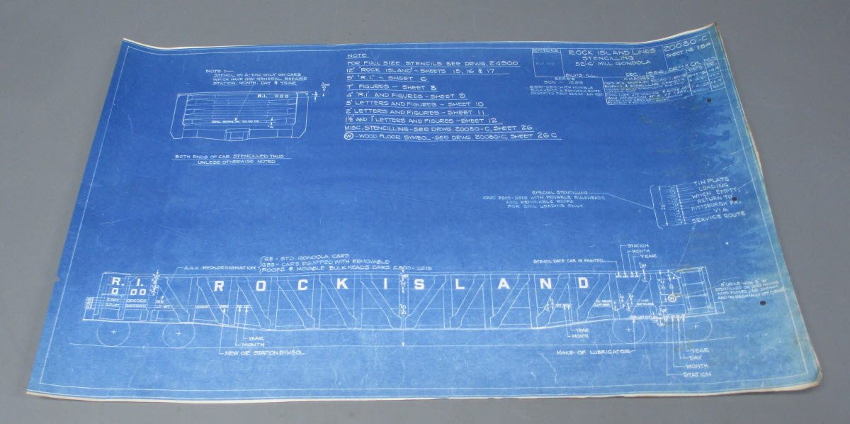 1959 Rock Island Lines Stenciling 52'-6' Mill Gondola Blueprint VG