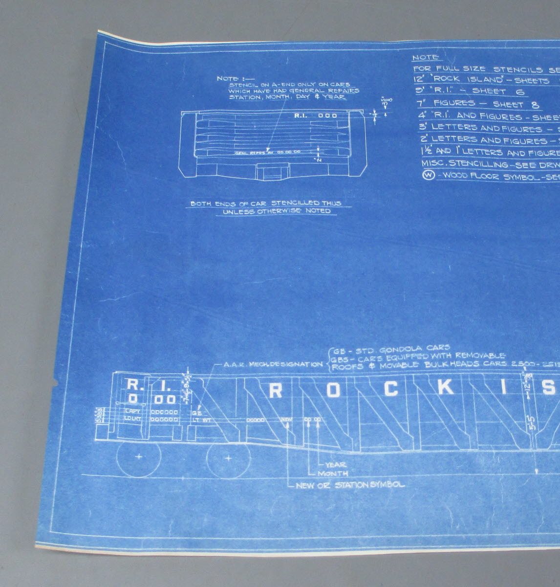 1959 Rock Island Lines Stenciling 52'-6' Mill Gondola Blueprint VG