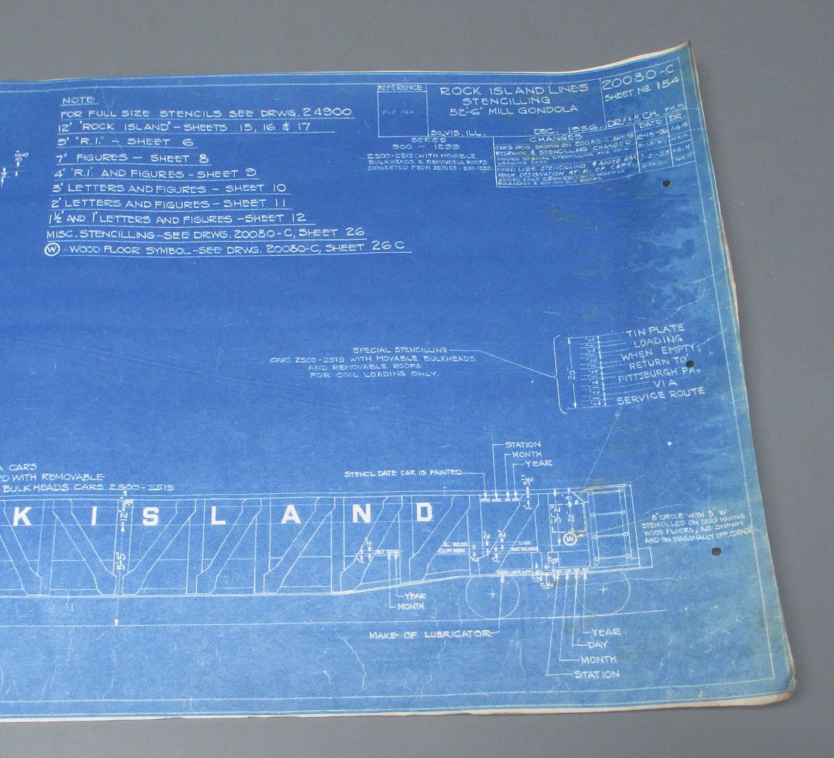 1959 Rock Island Lines Stenciling 52'-6' Mill Gondola Blueprint VG