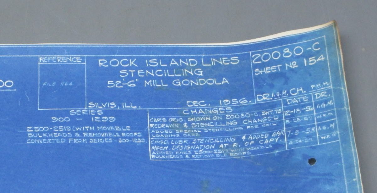 1959 Rock Island Lines Stenciling 52'-6' Mill Gondola Blueprint VG