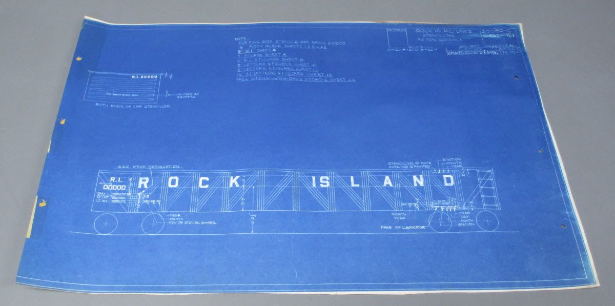 1958 Rock Island Lines 70 Ton Gondola Blueprint EX