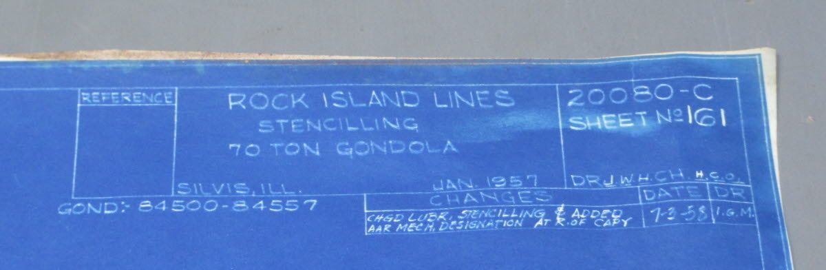 1958 Rock Island Lines 70 Ton Gondola Blueprint EX