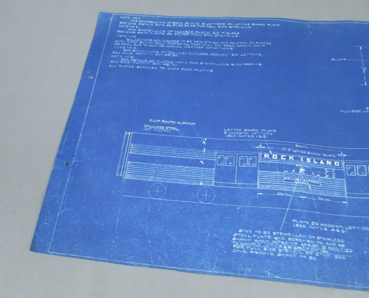 1953 Rock Island Lines Stenciling Passenger Cars Blueprint VG