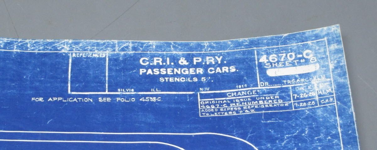 1928 Rock Island Lines Passenger Cars Stencils 5' Blueprint VG