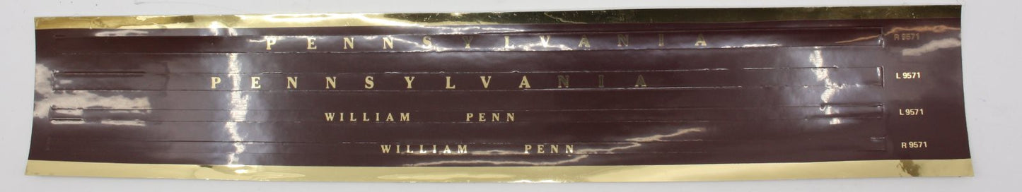 Lionel 9571-10 Pennsylvania William Penn Adhesive Decal Set