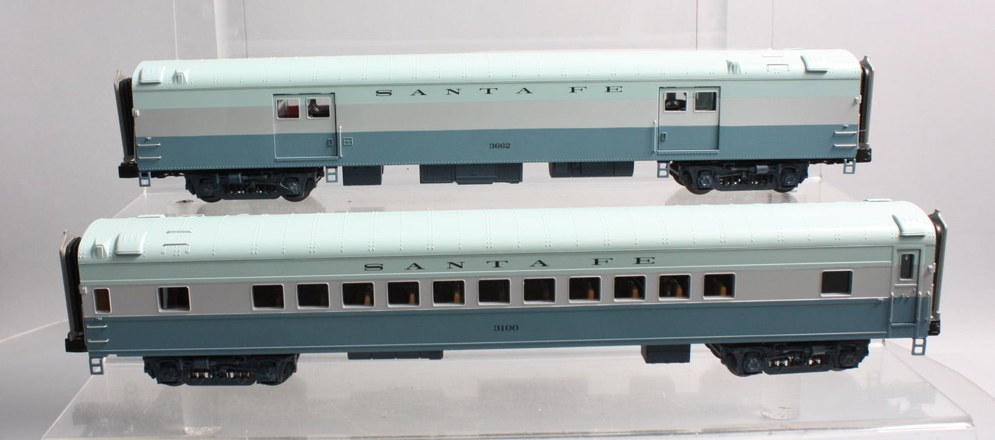 MTH 20-69170 O Santa Fe Blue Goose 70' ABS Streamlined Baggage/Coach 2-Car Set