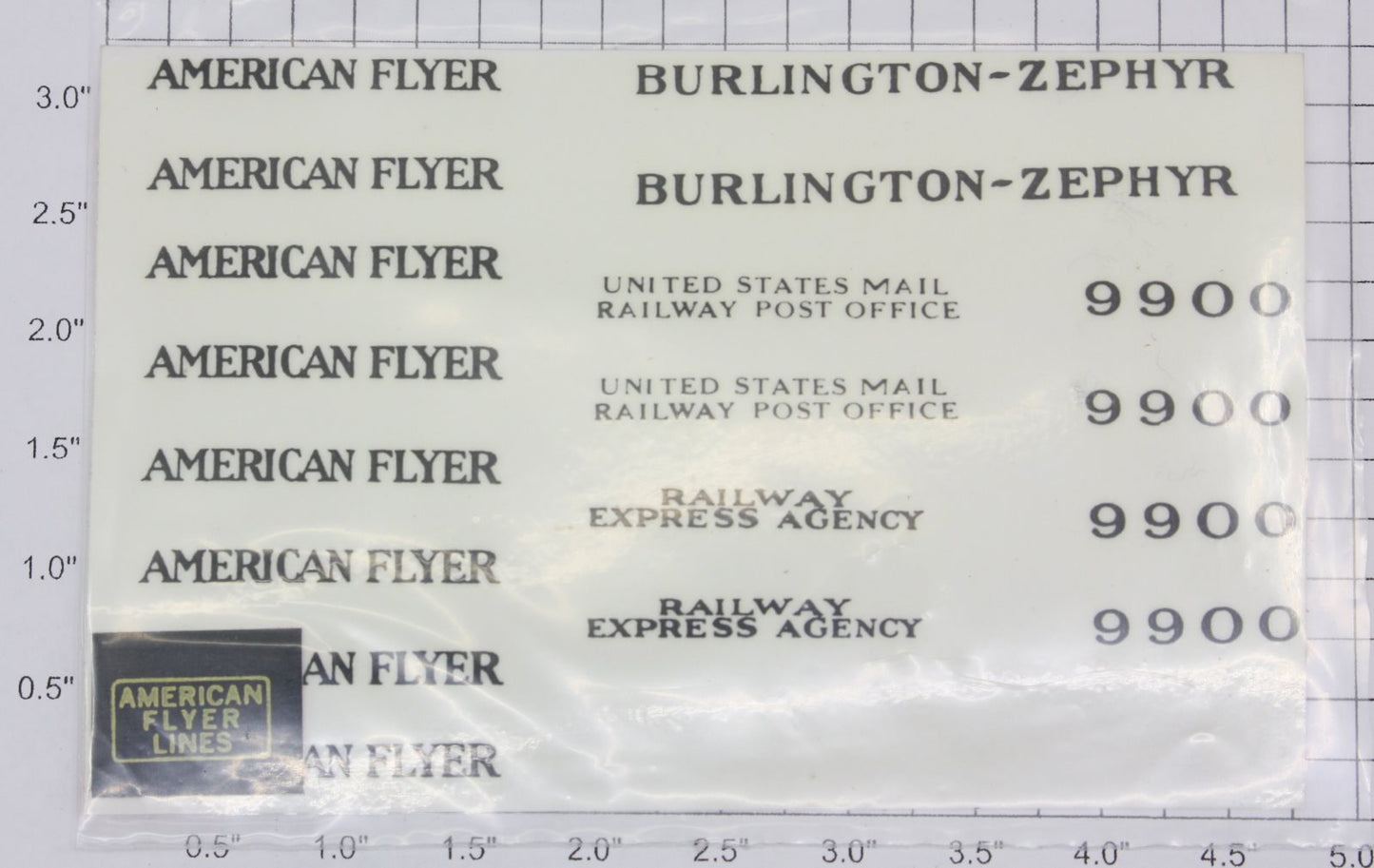 American Flyer 9900-1 Burlington-Zephyr Black Lettering Sticker Decal Set