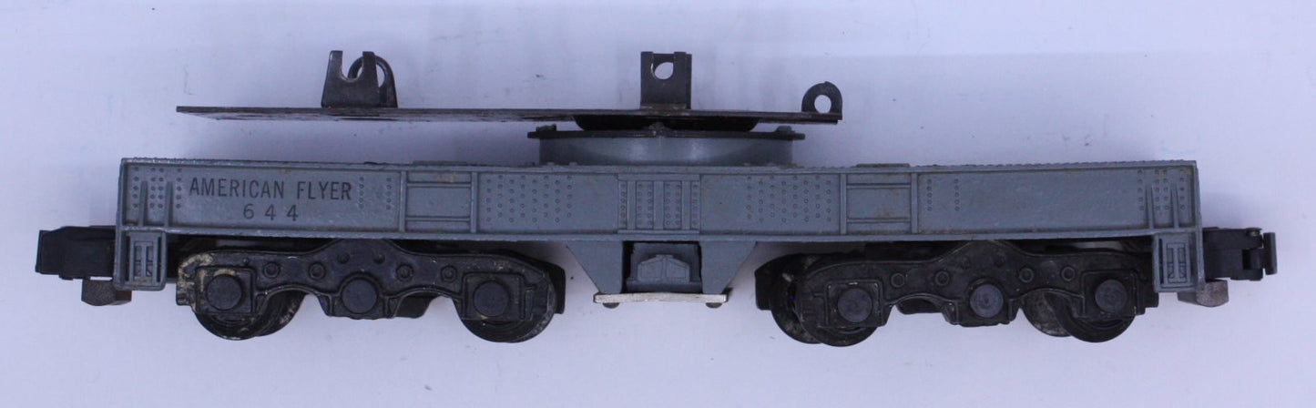 American Flyer 644-1 S Scale Gray Crane Car with Cab and Boom Mounting Plate