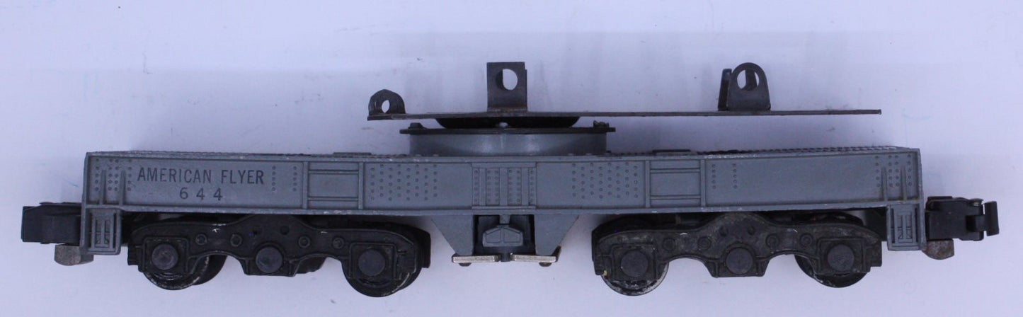 American Flyer 644-1 S Scale Gray Crane Car with Cab and Boom Mounting Plate