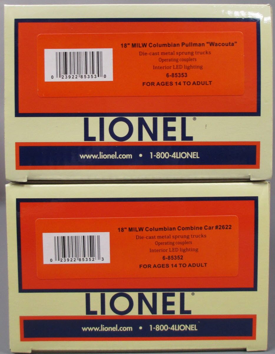 Lionel 6-85351 Milw.Rd. 18'' Heavyweight Columbian Combine/Sleeper 2 Car Set