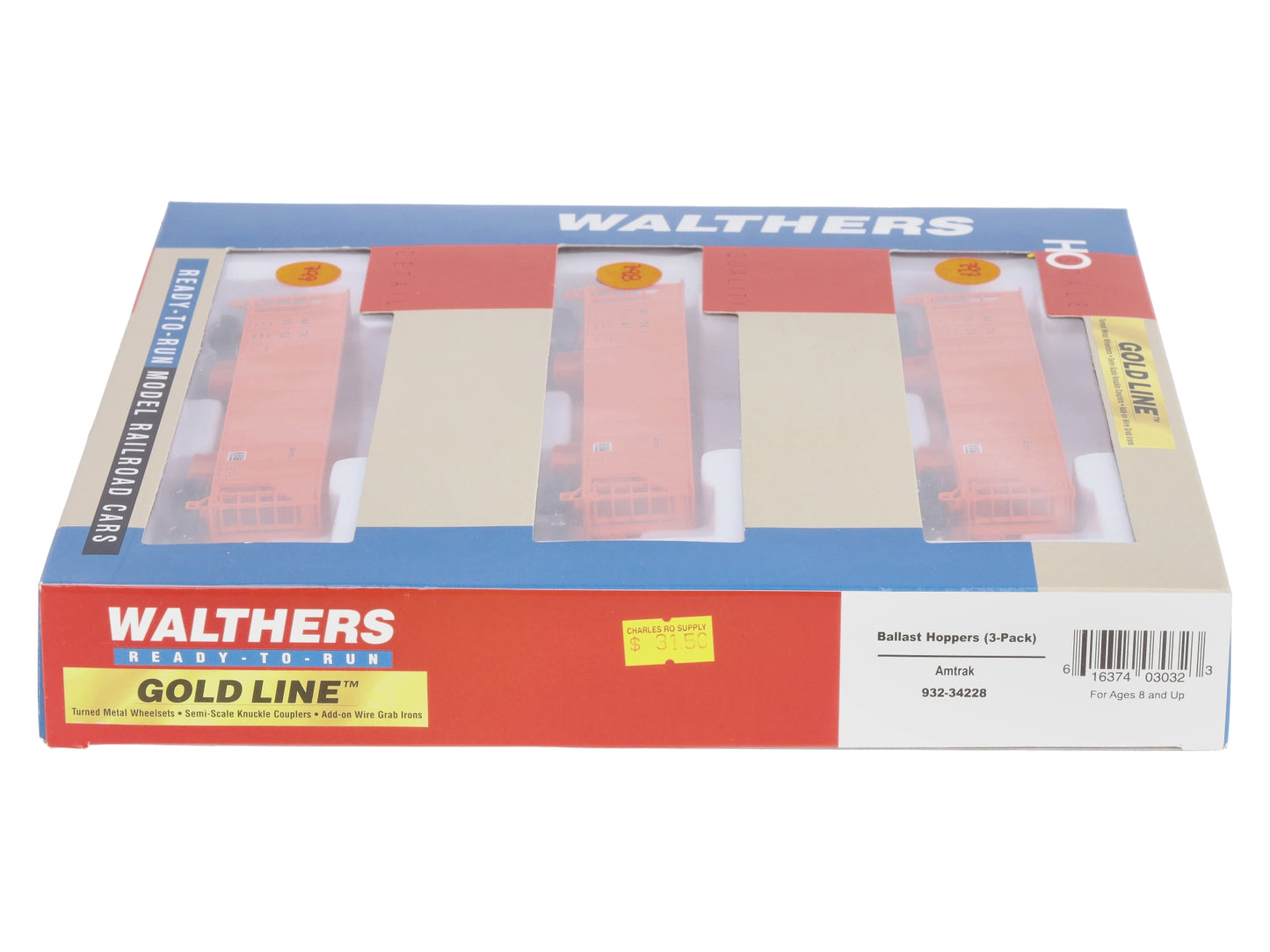 Walthers 932-34228 HO Scale Amtrak Ballast Hopper Cars (Set of 3)