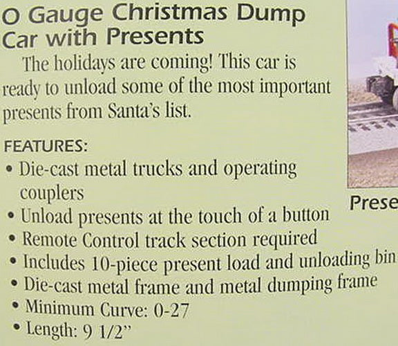 Lionel 6-26870 O Gauge Christmas Dump Car