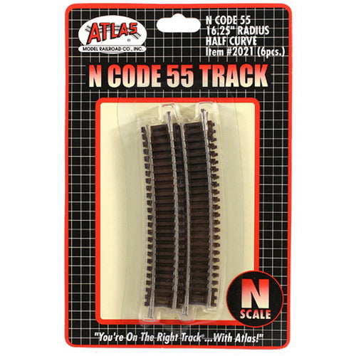 Atlas 2021 N Code 55 Nickel Silver 16-1/4" Radius Half Curved Track (Pack of 6)