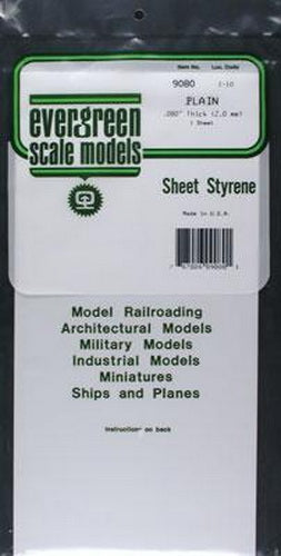 Evergreen Scale Models 9080 .080" x 6" x 12" Polystyrene White Sheet