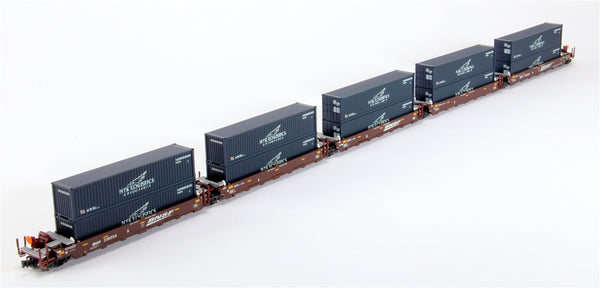 Kato 106-6152 N BNSF Gunderson 5-Unit Stack Car w/40' NYK Containers # –  Trainz