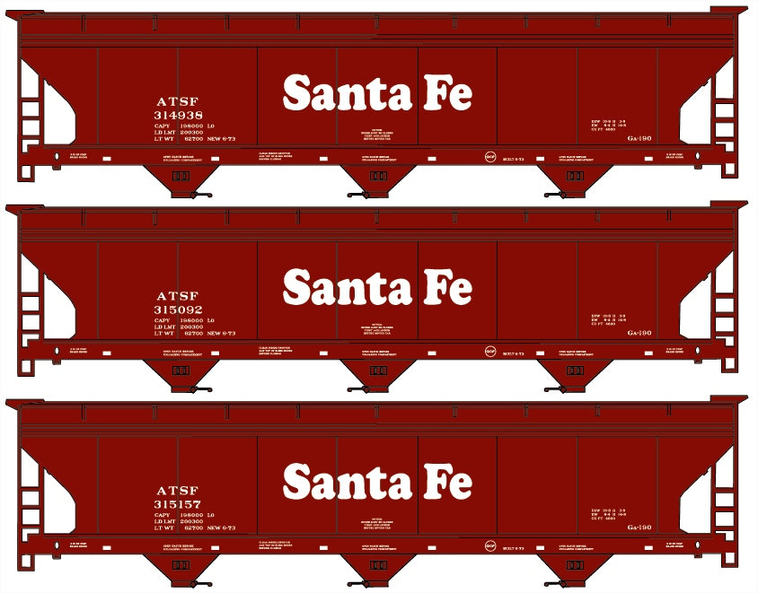 Accurail 8035 HO Santa Fe Center Flow Covered Hopper ATSF Kit (Set of 3)