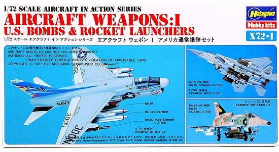 Hasegawa 35001 1:72 Weapons U.S. Bombs & Rocket Launchers Set Plane Kit