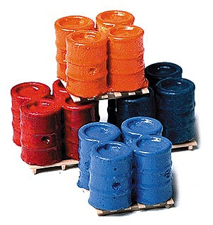 Model Railstuff 560 HO Pallets of 55 Gallon Drums Assorted Colors (Pack of 4)