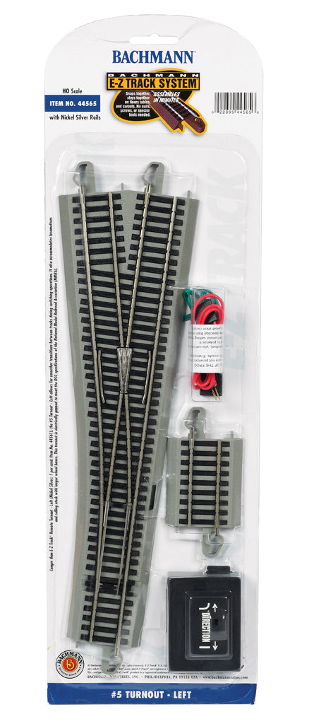 Bachmann 44565 HO Nickel Silver #5 E-Z Track Left-Hand Remote Switch Turnout