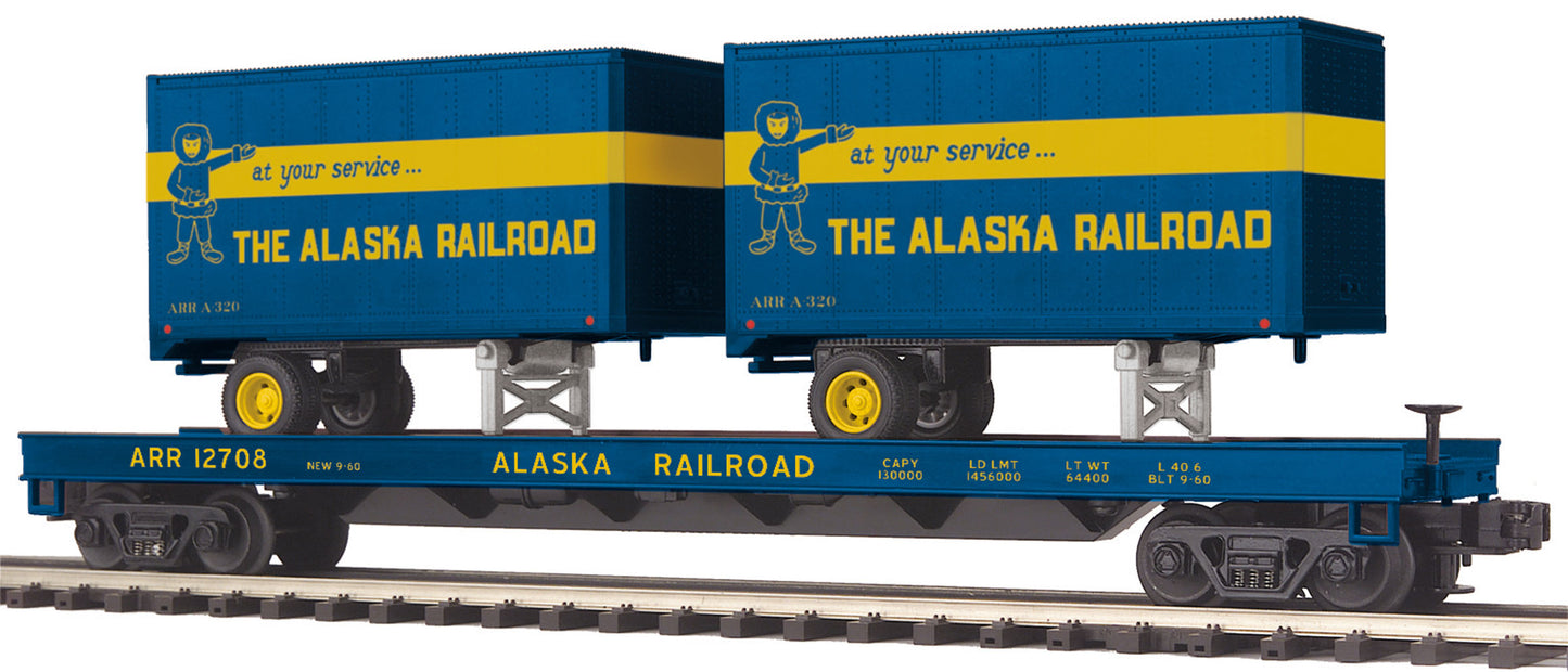 MTH 20-95164 O Gauge Alaska Flat Car with 2 20' Trailers