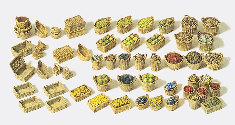 Preiser 17502 HO Baskets, Fruit & Vegetables in Wide Sizes Plastic Model Set