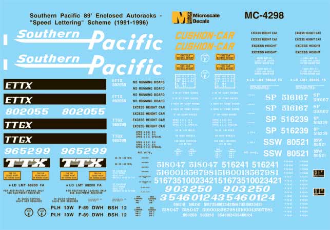 Microscale MC-4298 HO SP 89'' Enclosed Autoracks Speed Lettering Decal Sheet