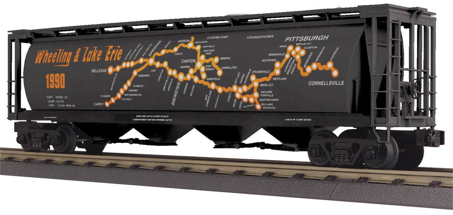 MTH 30-75598 O Wheeling and Lake Erie (Map) 4-Bay Cylindrical Hopper Car #1990