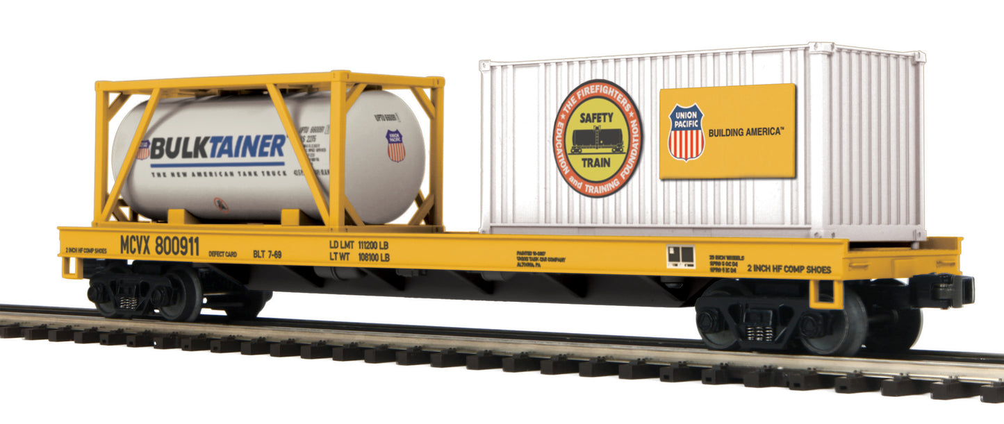 MTH 20-95295 O Union Pacific Flat Car w/ Tank Container & 20' Container #818911