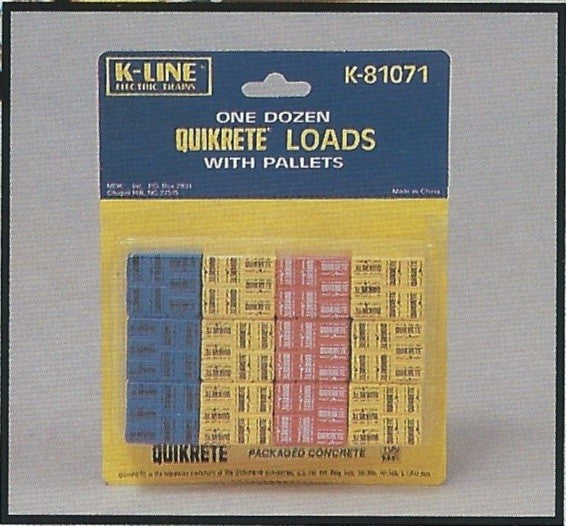 K-Line K81071 O Quikrete Loads with Pallet Red, Yellow and Blue (Pack of 12)