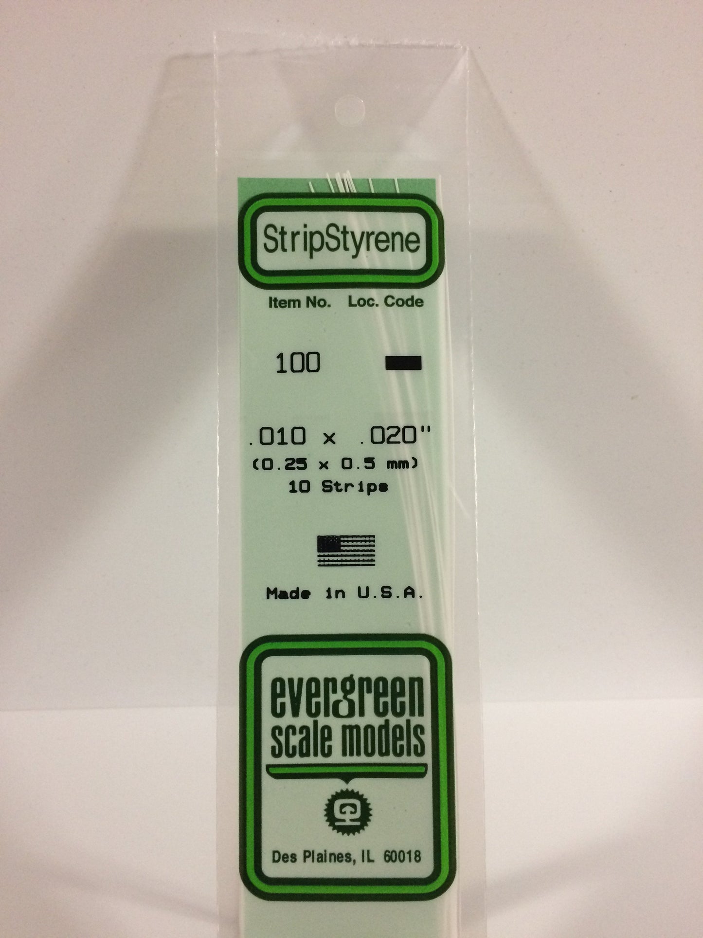 Evergreen Scale Models 100 .010" x .020" x 14" Polystyrene Strips (Pack of 10)