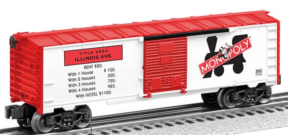 Lionel 6-39344 O Gauge Monopoly O-27 Illinois/Atlantic/Tennesse 3-Boxcar Set