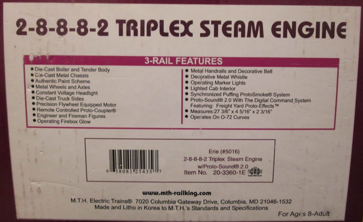 MTH 20-3360-1 Erie 2-8-8-8-2 Triplex O Gauge Steam Freight Train Set w/PS 2.0