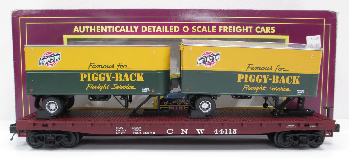 MTH 20-98600 Chicago & Northwestern Flatcar with 2 PUP Trailers