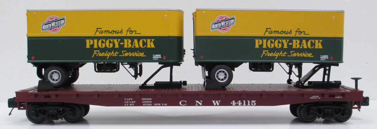 MTH 20-98600 Chicago & Northwestern Flatcar with 2 PUP Trailers