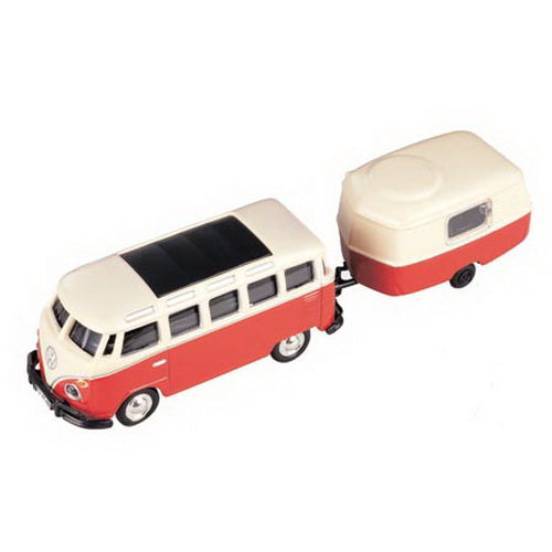 Model Power 19680 1:87 Red/White Volkwagen Bus w/Camper Trailer